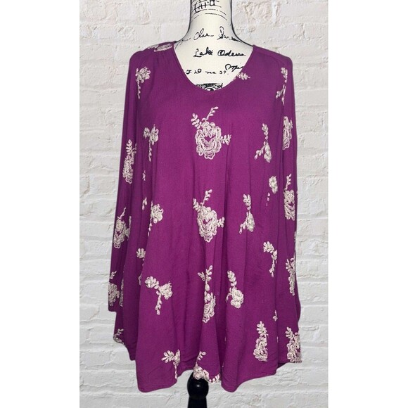 Free People Emma Austin Embroidered Tunic Dress Size MED Fuchsia Floral Boho - Picture 10 of 16